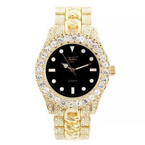 18K Gold Finish Iced Out Presidential Cuban Watch